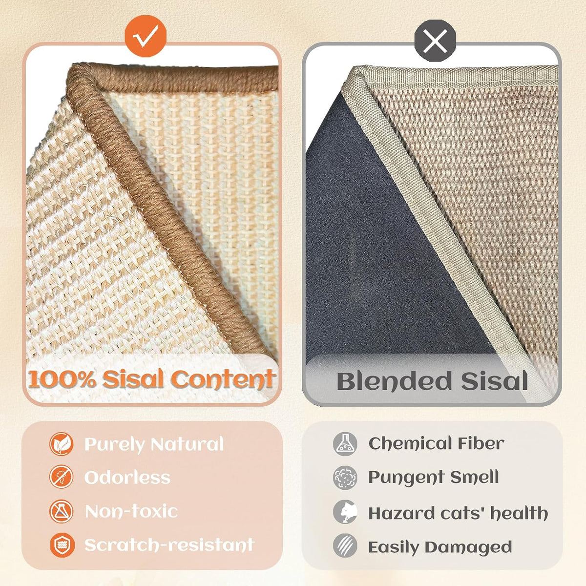 Sisal Cat Scratcher Bed for Indoor Cats Hammock for Scratching Pad Cat Chair Natural Sisal Scratch Post for Large Cats S
