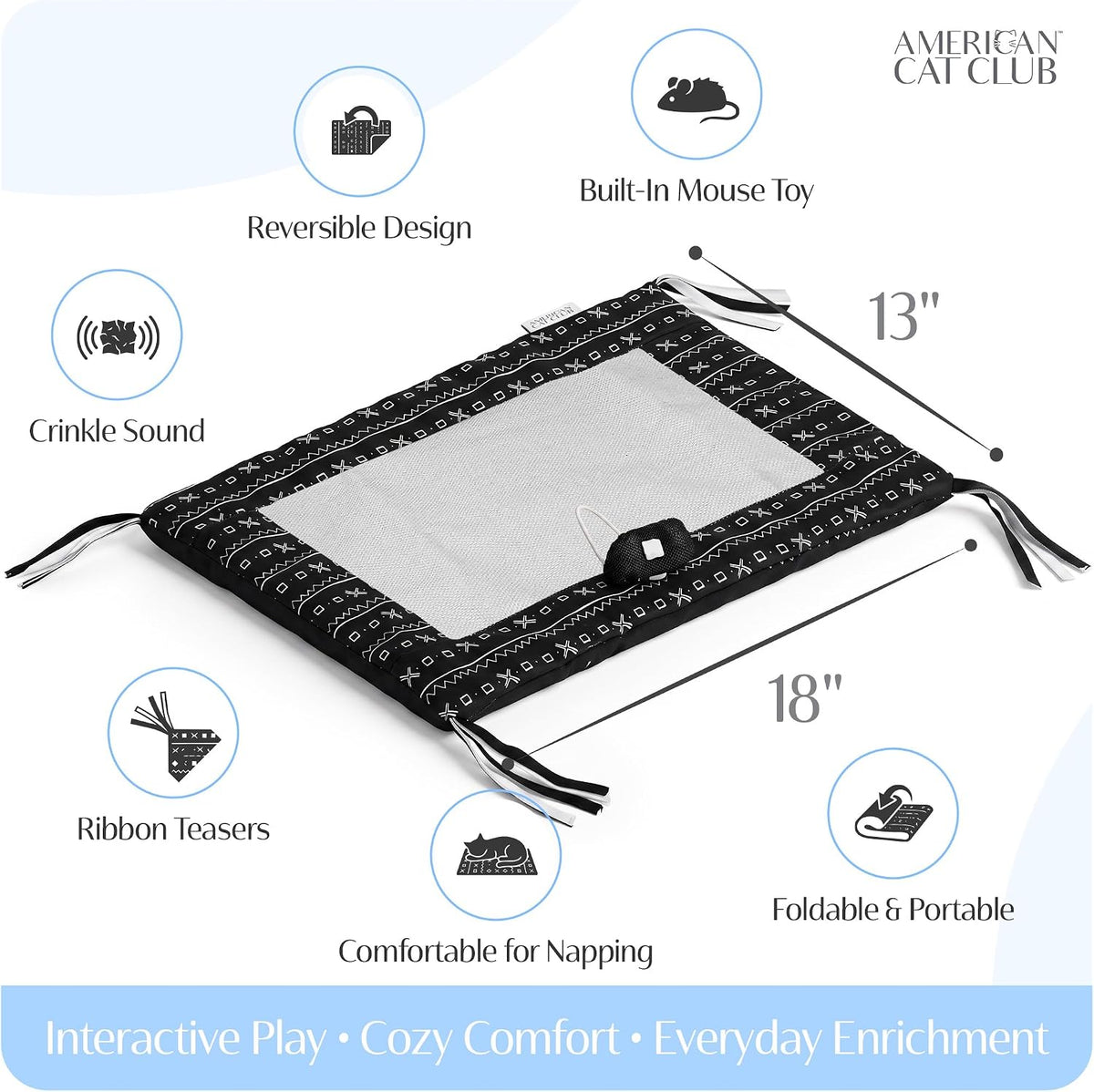 Reversible Crinkle Cat Mat with Mouse Toy, 18" x 13"