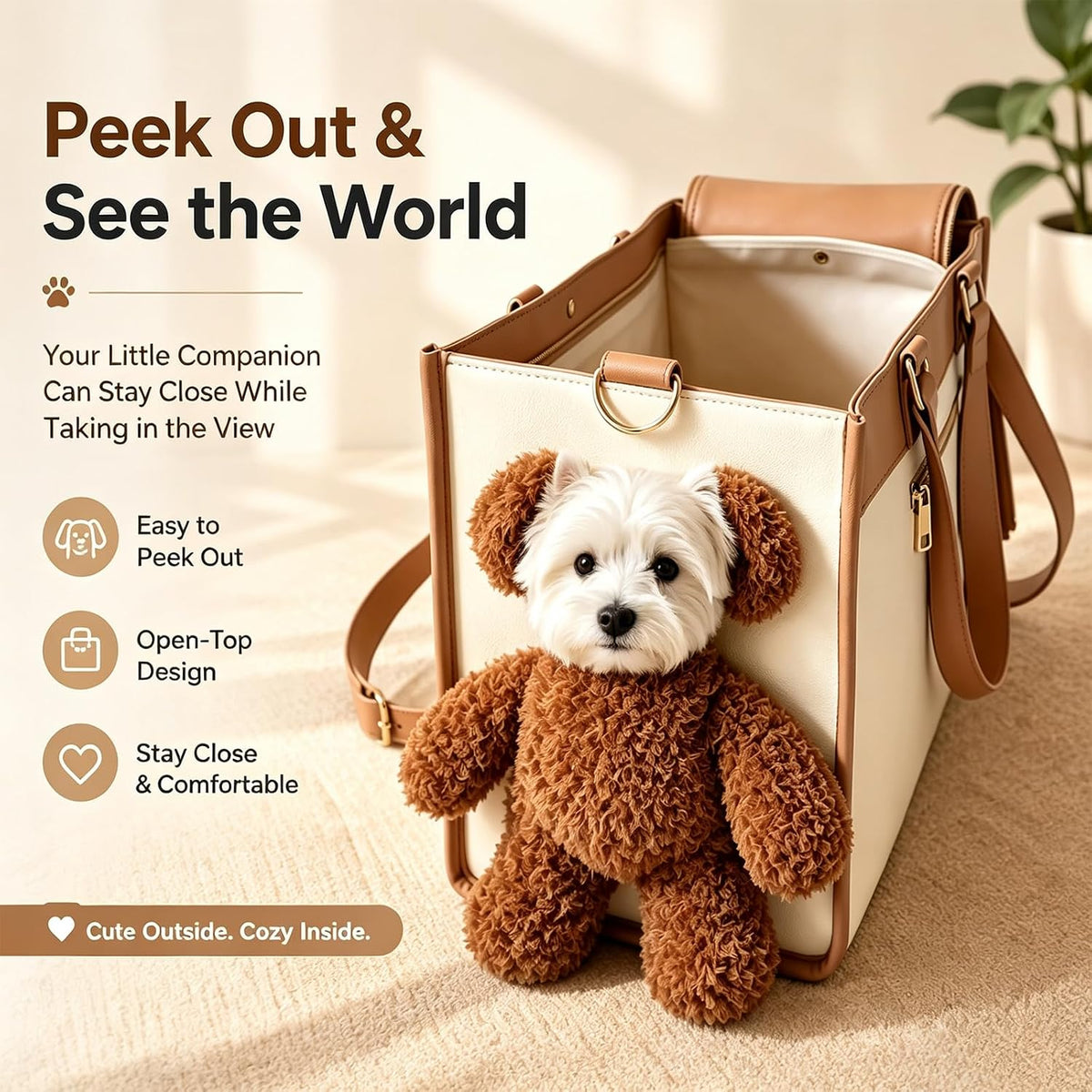 Dog Purse Carrier for Small Dogs – Teddy Bear Bag with Shoulder Strap
