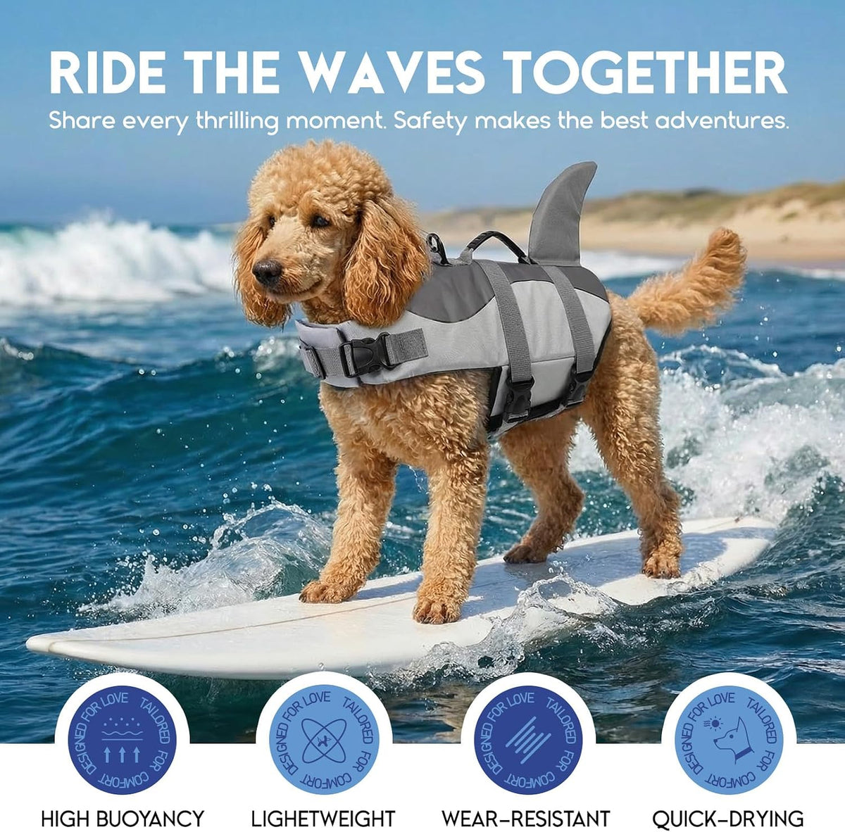 ASENKU Dog Life Jacket - Pet Safety Vest for Swimming & Boating, Shark Life Jacket with Floatation, Dog Lifesavers Swims