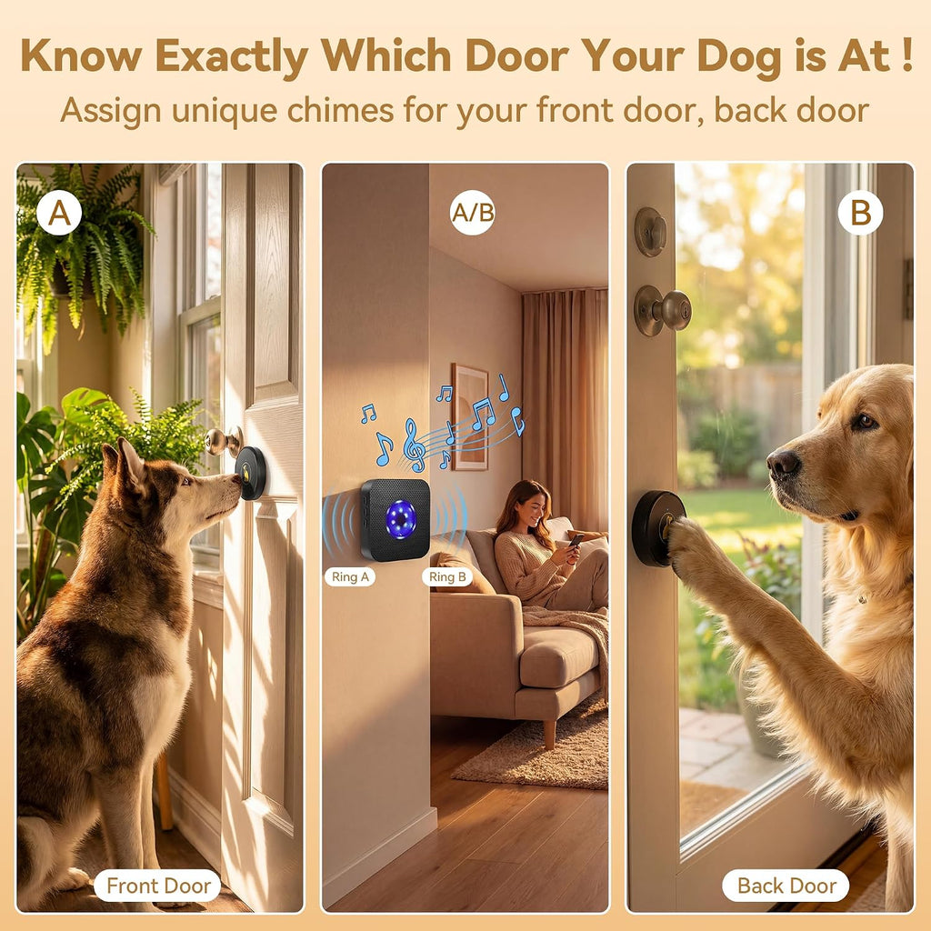 TECKNET Dog Door Bell, Dog Bells to Go Outside with 55 Melodies, 1000 Feet Range, 5 Volume (0-120dB) & 2 Modes, IP65 Wat