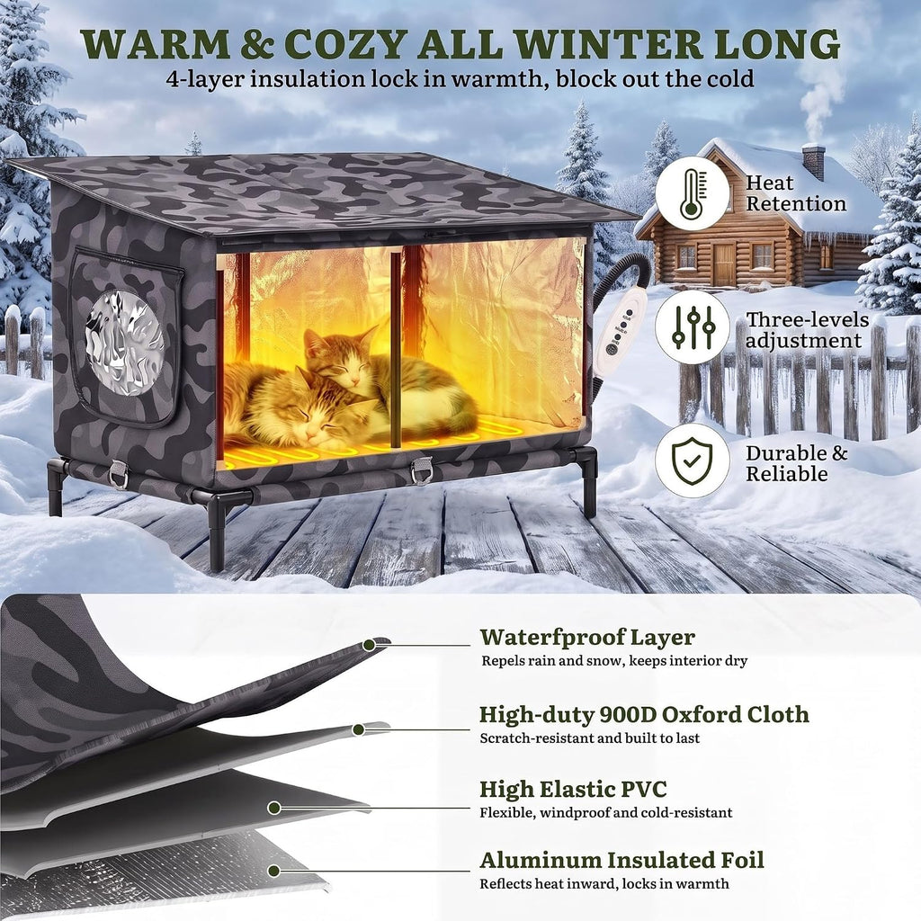 DWVO 23.6in Heated Cat House with Heated Pad for Outdoor in Winter