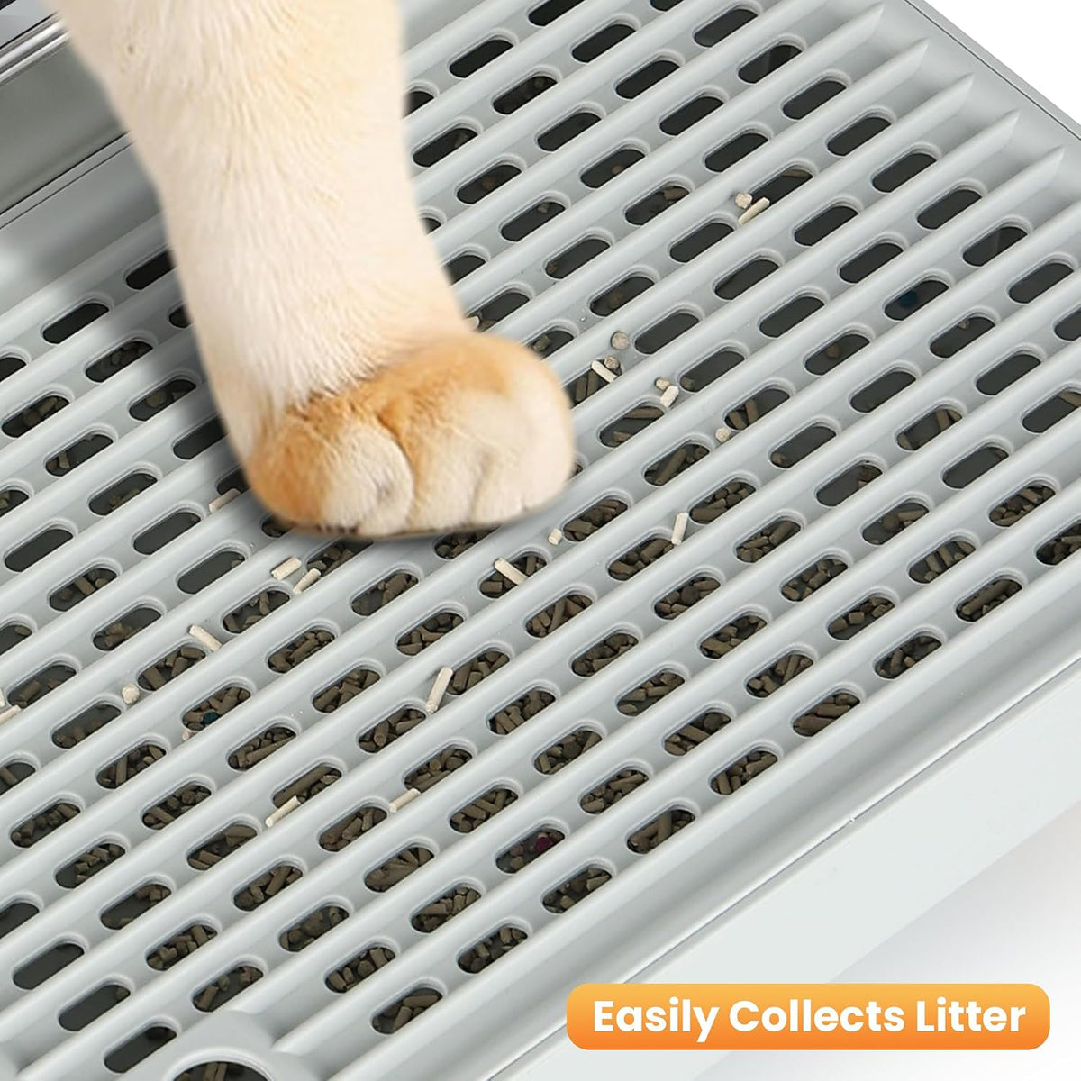 Litter Box Step, Litter Box Ramp/Catcher with Wooden Base, Anti-Tracking & Easy to Clean, Ideal for Small & Elderly Cats