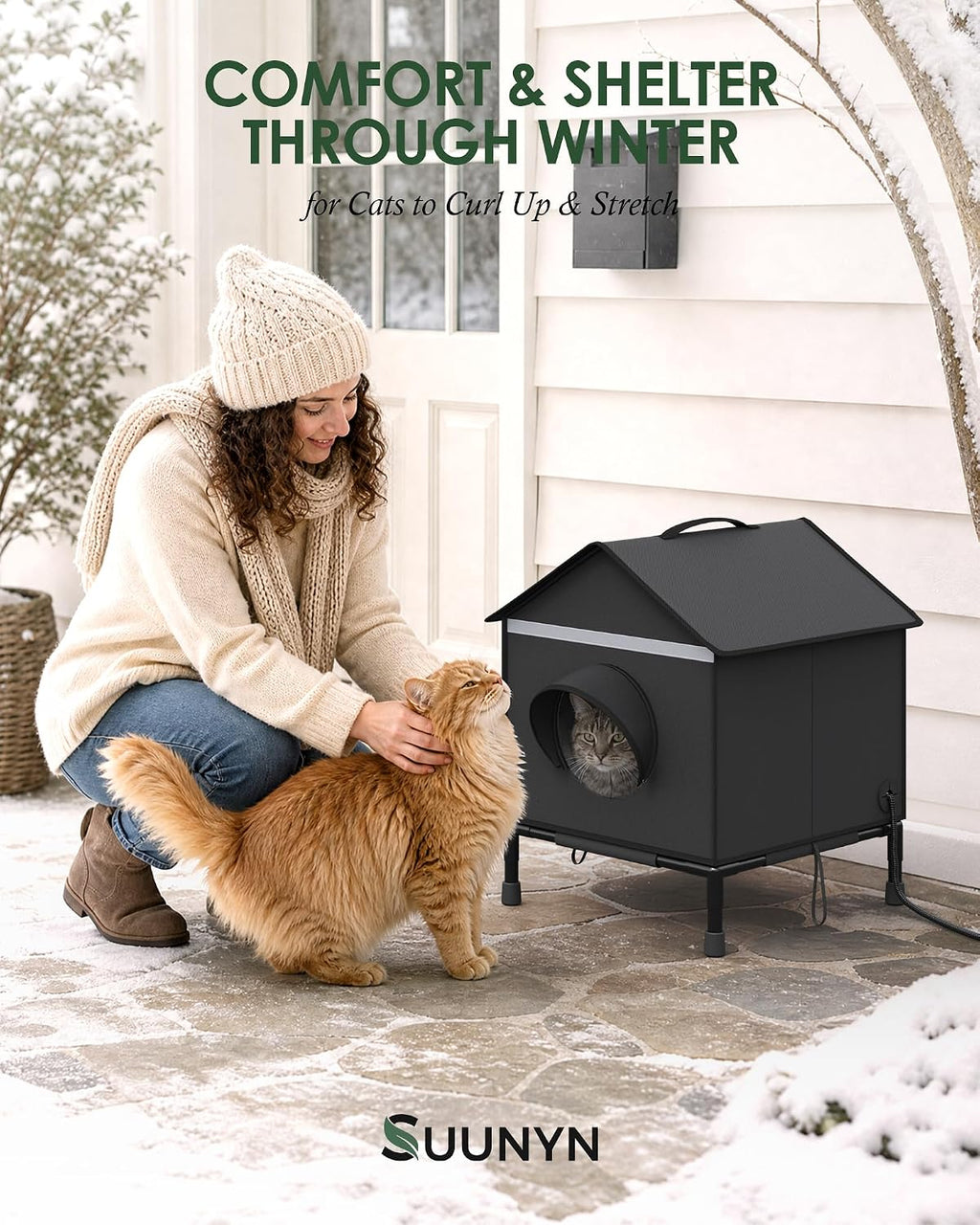 Heated Cat House for Outside Insulated Cat House Outdoor Black M