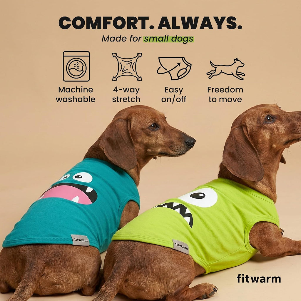 Fitwarm 3 Pack Monster Dog Shirt, Lightweight Funny Dog Tshirt, Summer Clothes for Small Dogs Boy Girl, Pet Outfit, Oran
