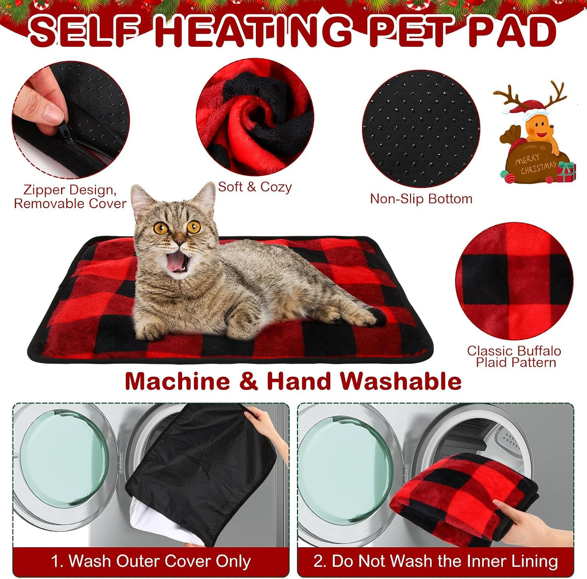 4Pack Self Heating Cat Pad Self Warming Dog Mat, Plaid, 16 x 20 Inches
