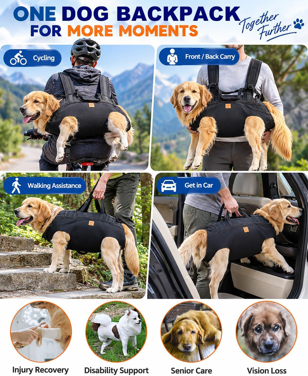 Large Dog Backpack for Hiking: Easy Carry 50-60 lbs Dogs for Entire Journey