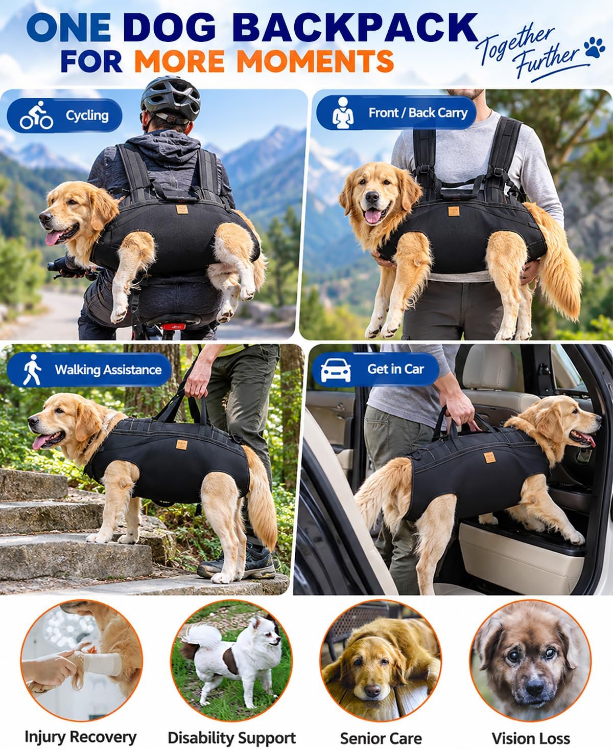 Large Dog Backpack for Hiking: Easy Carry 50-60 lbs Dogs for Entire Journey