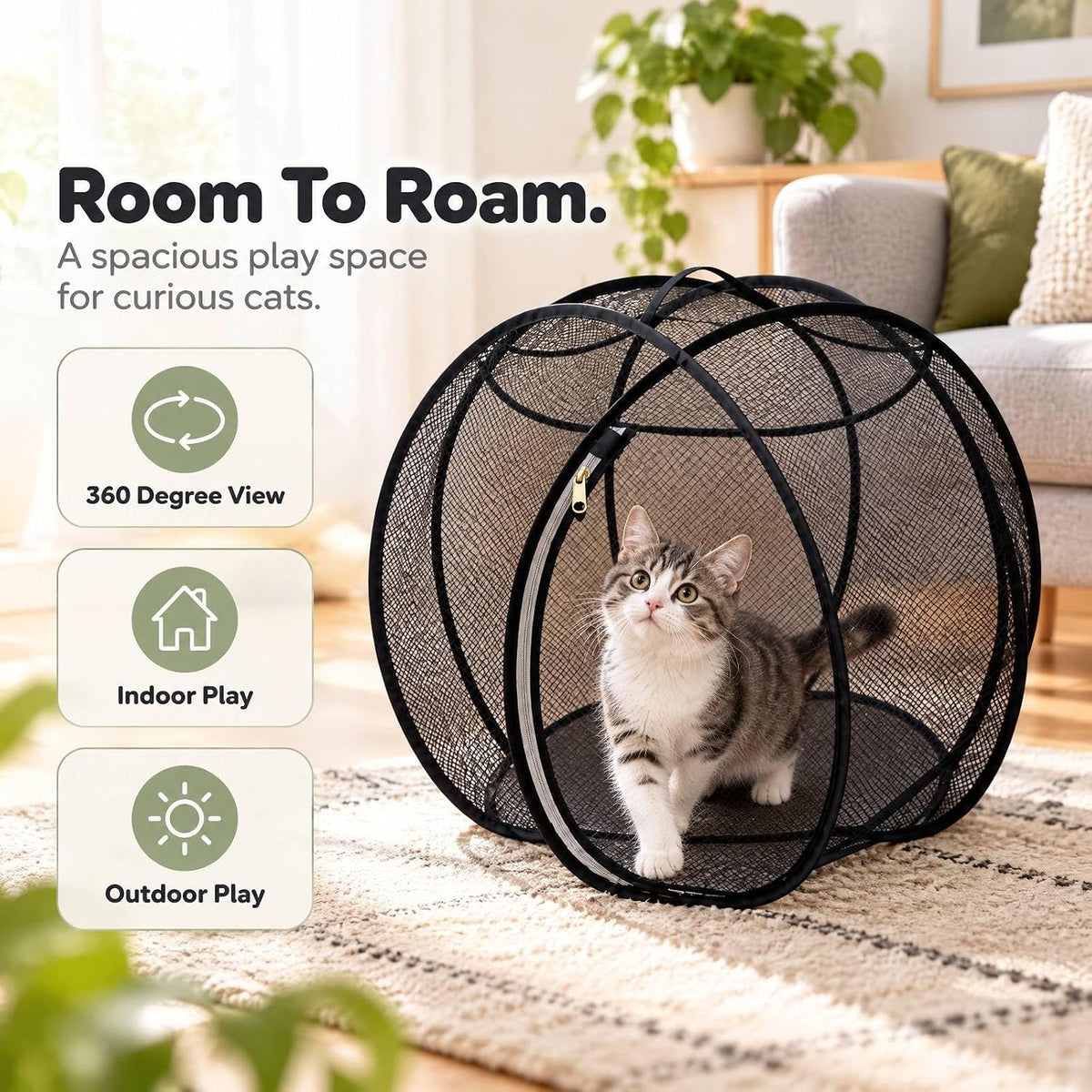 360° Panoramic Cat Playpen Enclosure, Rolling Cat Hamster Ball for Outside