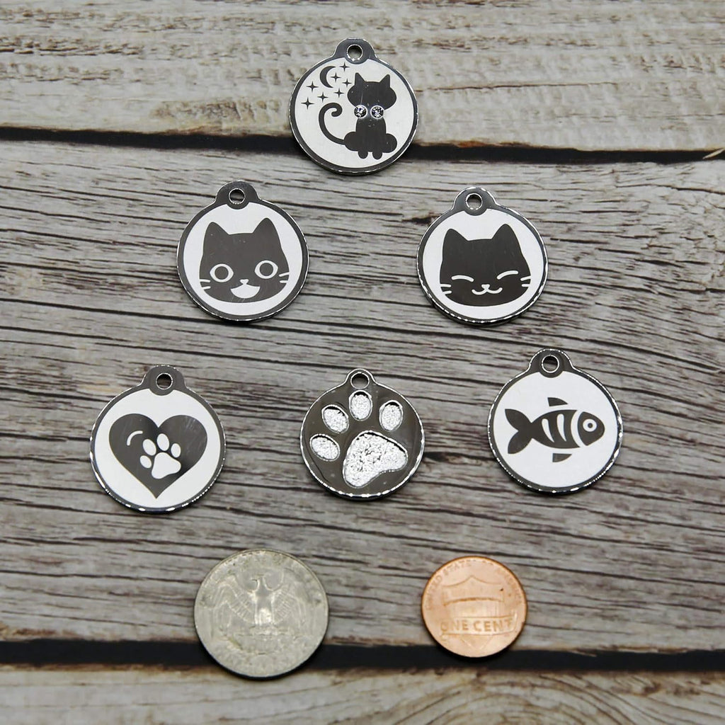 Stainless Steel Cat ID Tags - Engraved Personalized Cat Tags Includes up to 4 Lines of Text with Cat Shape