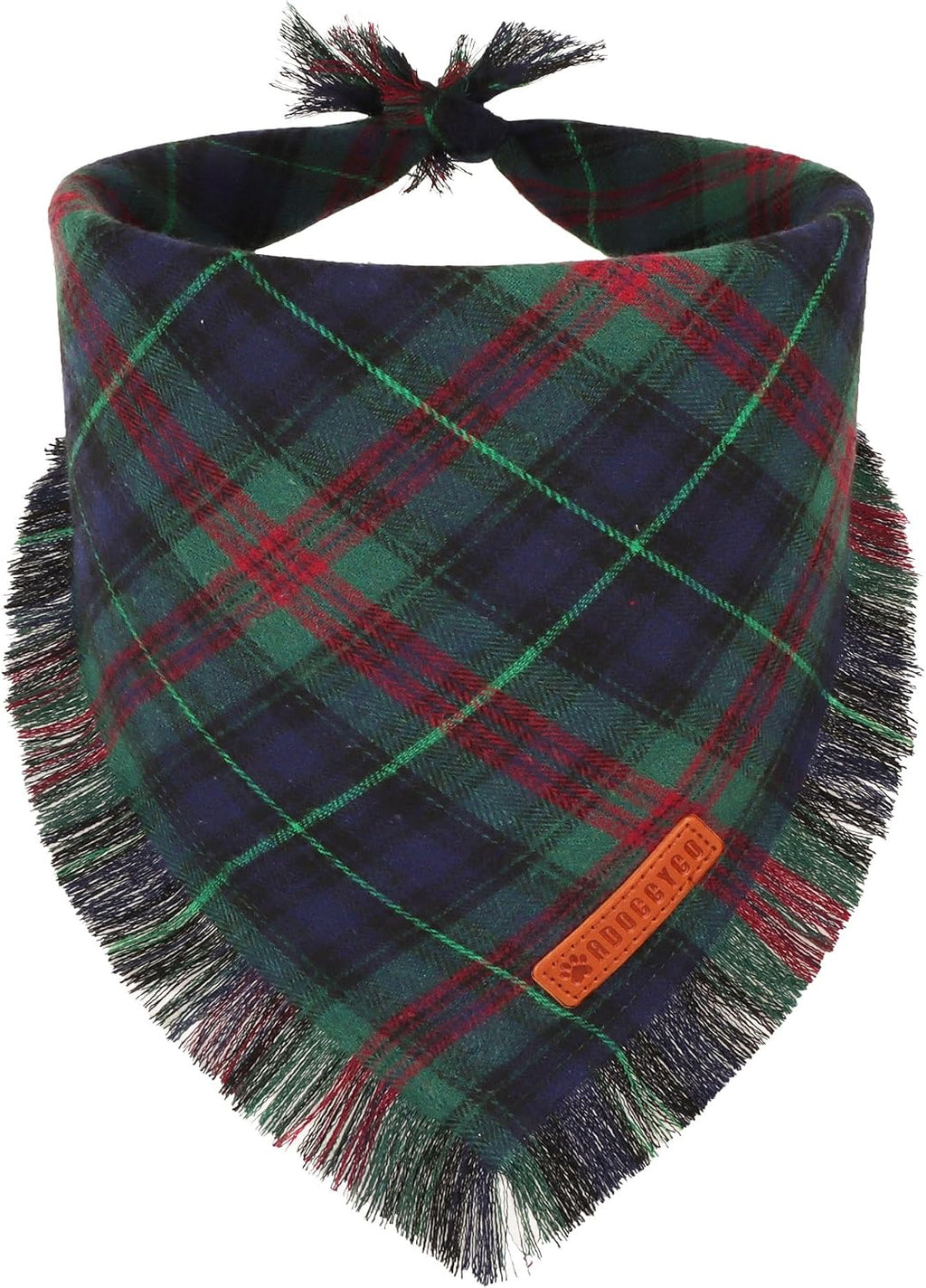 Brown Plaid Fall Dog Bandana, Fringed Thanksgiving Dog Scarf, L
