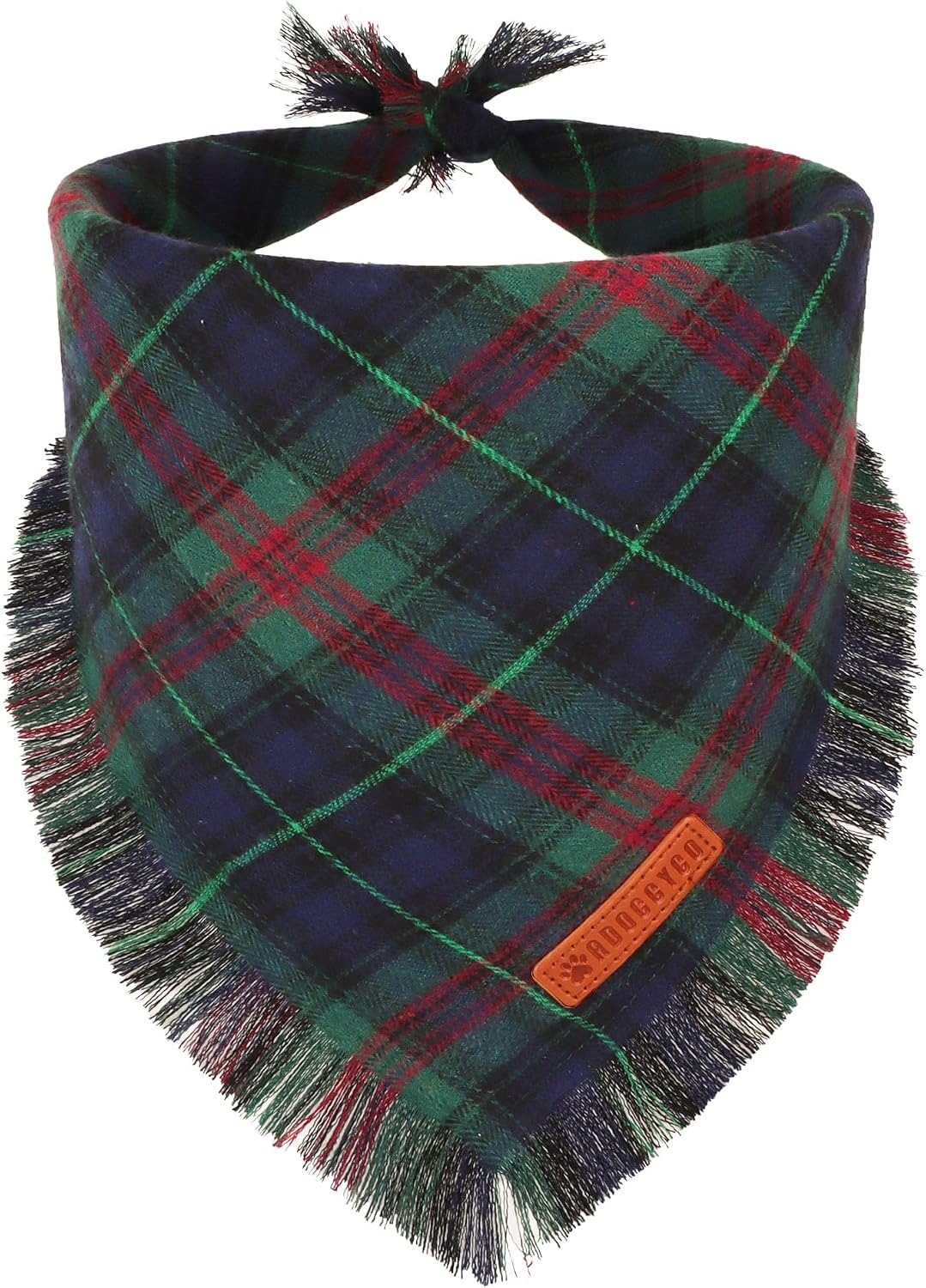 Brown Plaid Fall Dog Bandana, Fringed Thanksgiving Dog Scarf, L