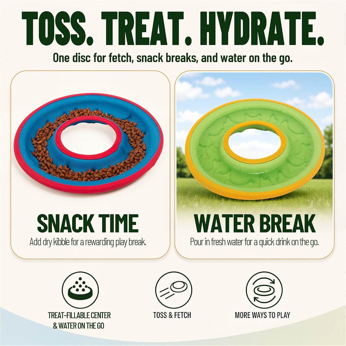 3 Pcs Flying Discs, Interactive Flyer Toys, Feedable Lightweight Catch and Fetch Toys for Small Medium Large Dogs, Float