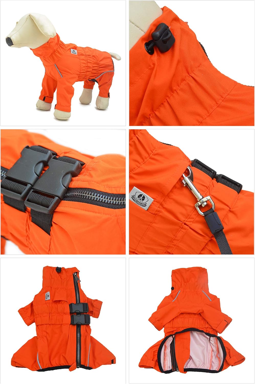 Lovelonglong Waterproof Dog Raincoat – 4-Leg Full Body Dog Rain Suit with Reflective Strips & Leash Opening, Outdoor Dog