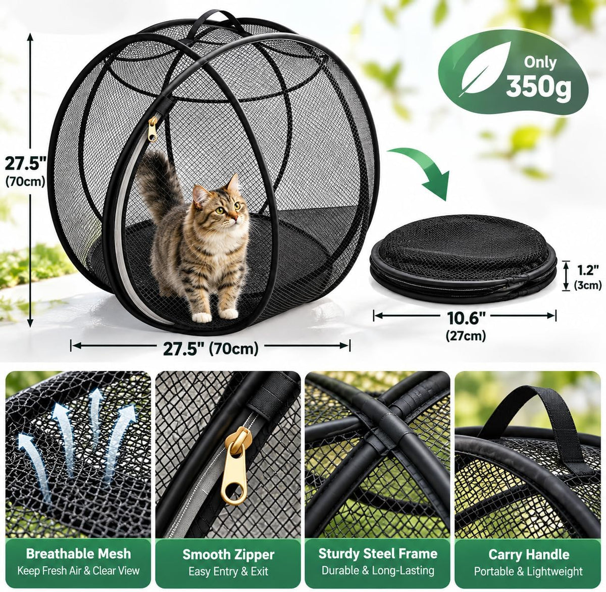 Rolling Cat Ball, Outdoor Cat Enclosure, 27" Foldable Rolling Cat Playpen