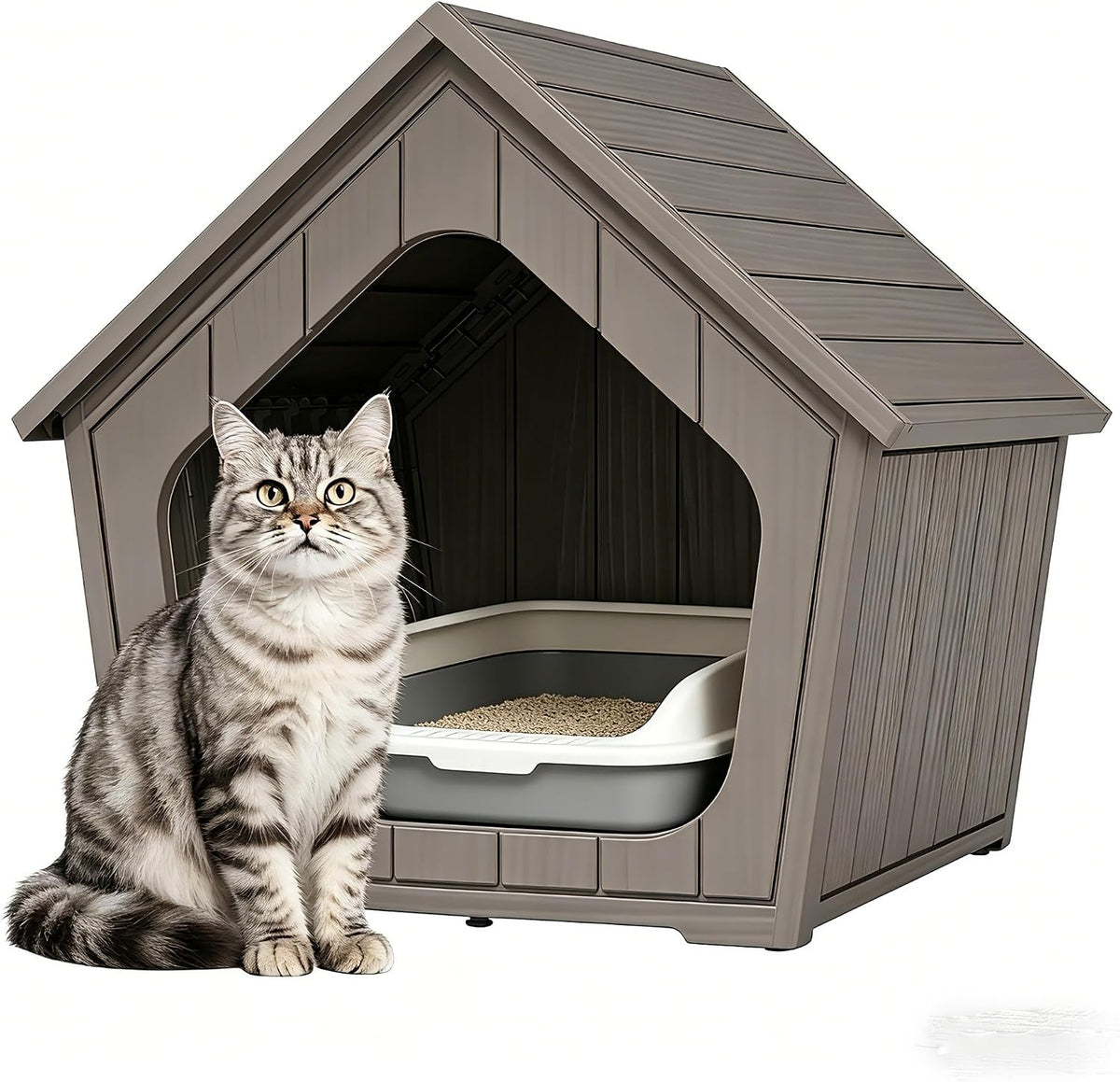 Cat Litter Box Enclosure, Feral Outdoor Cat Enclosure Weatherproof for Winter Outside, Cat Litter Box Furniture Fit Litt