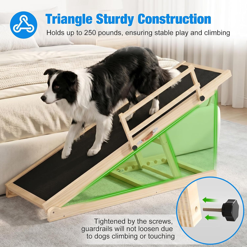 Dog Ramp for Bed, 47'' Long 20.3''-27'' Adjustable Height Pet Ramp