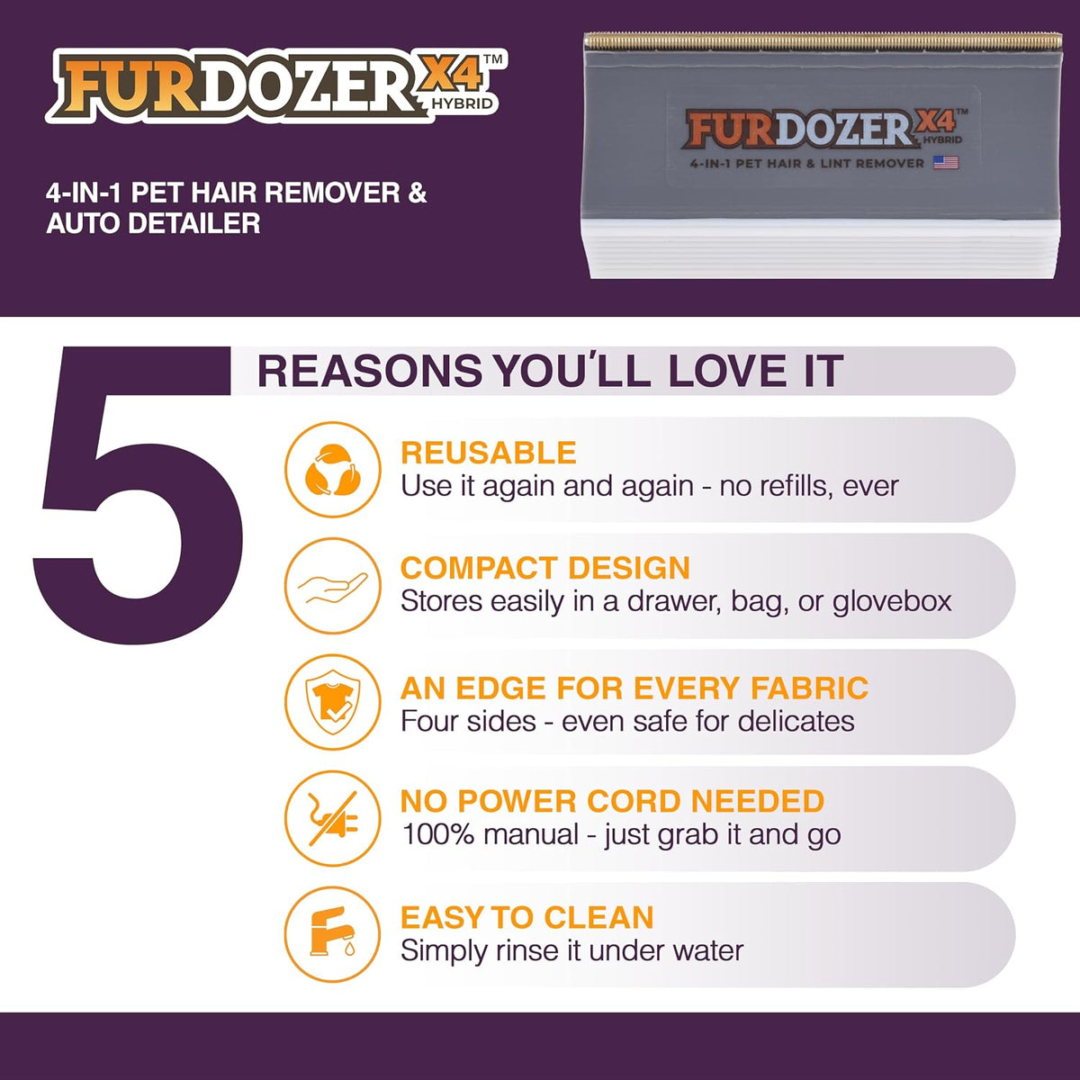 Neater Pet Brands FurDozer X4 Hybrid Pet Hair Remover for Furniture & Car