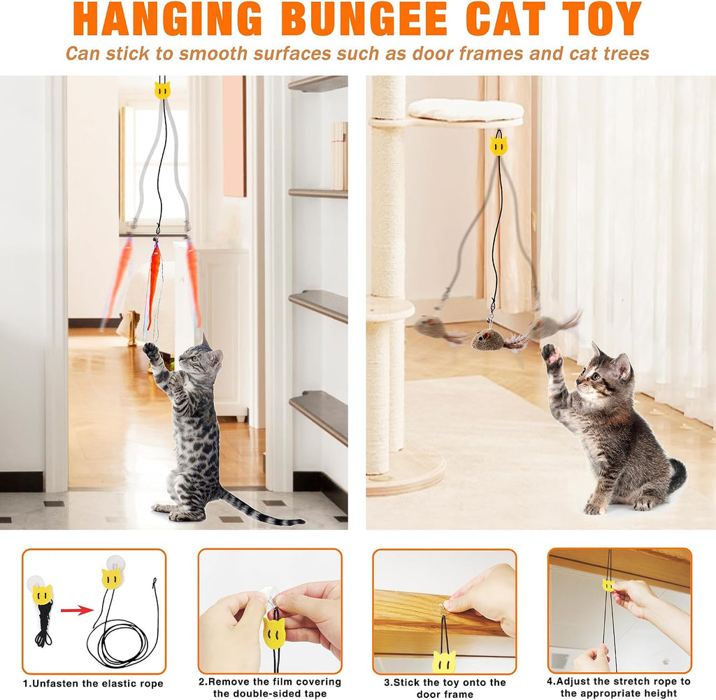 JXFUKAL Interactive cat Toy, Automatic Cat Wand Toy with Stable Wooden Base, 2 PCS Detachable Cat Teaser, 5PCS Refills R