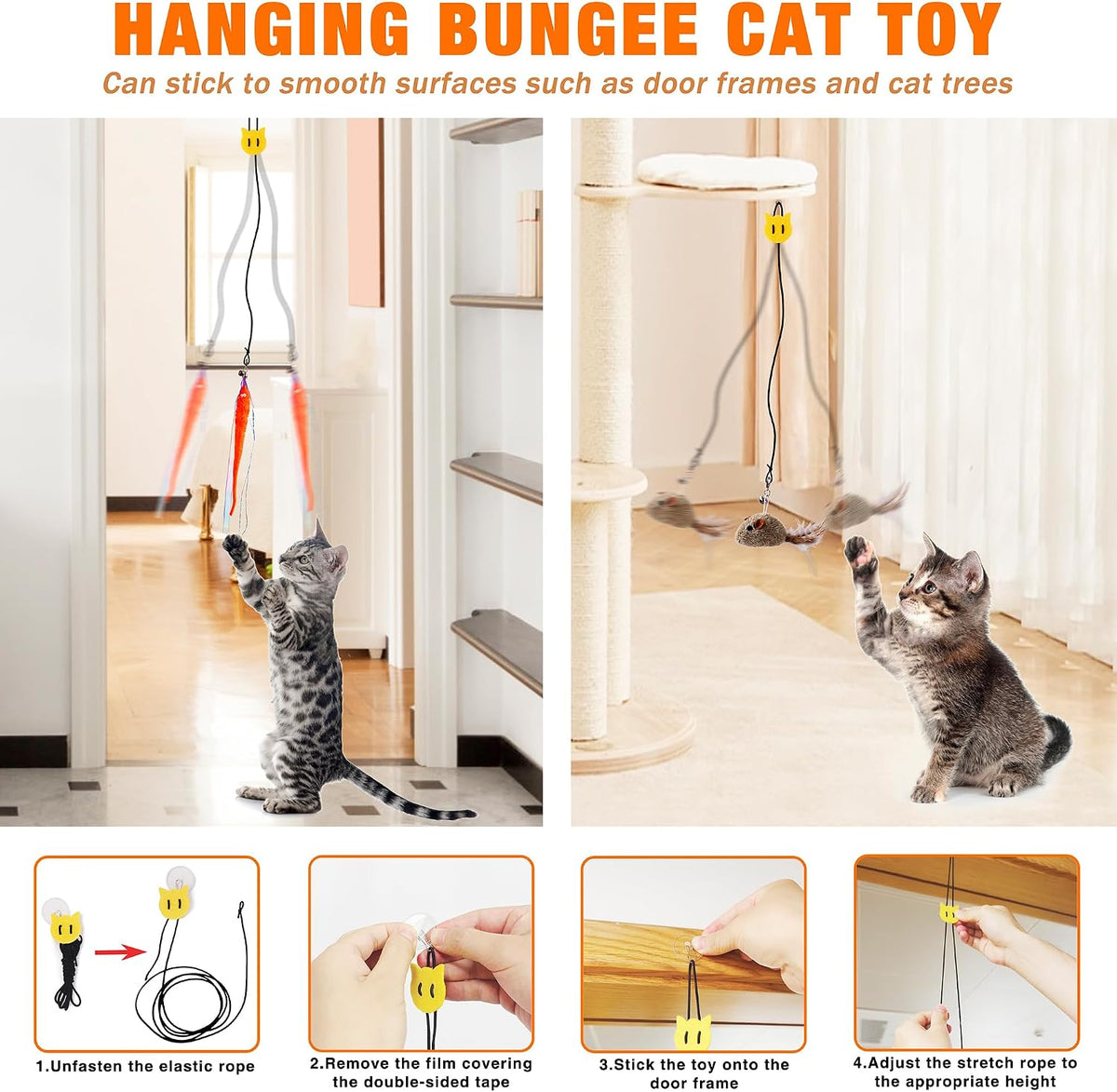 JXFUKAL Interactive cat Toy, Automatic Cat Wand Toy with Stable Wooden Base, 2 PCS Detachable Cat Teaser, 5PCS Refills R