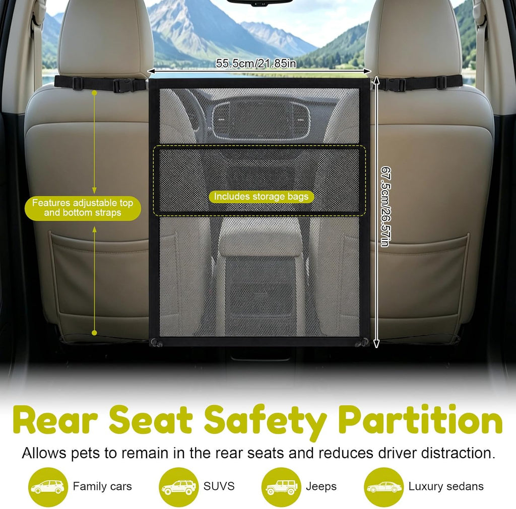 XIHIRCD Dog Car Barrier Net, Backseat Pet Divider for SUV & Truck (Black)