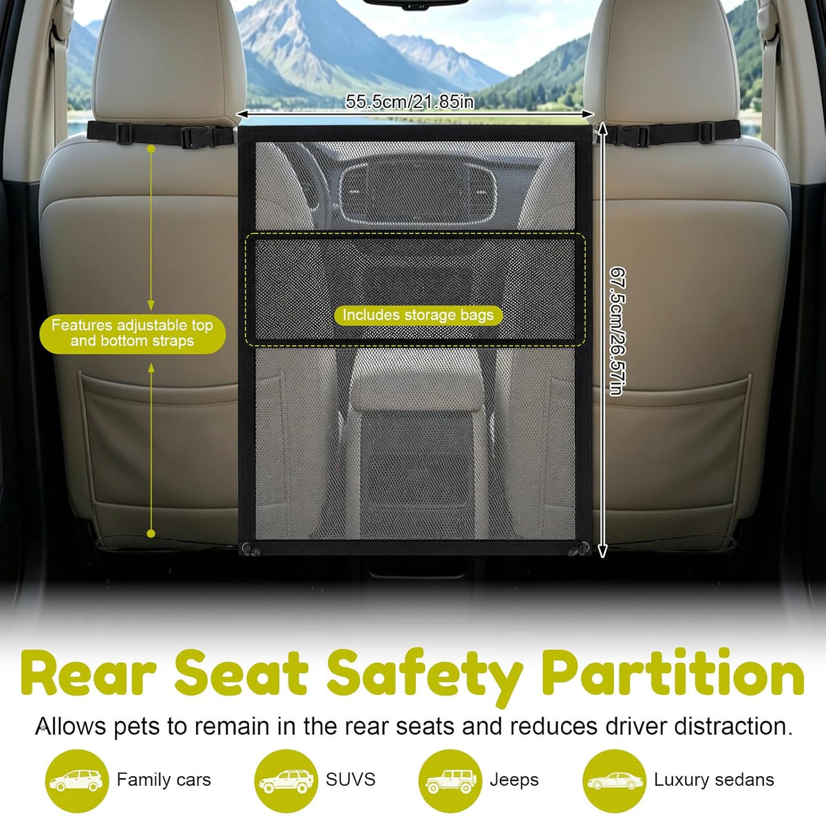 XIHIRCD Dog Car Barrier Net, Backseat Pet Divider for SUV & Truck (Black)