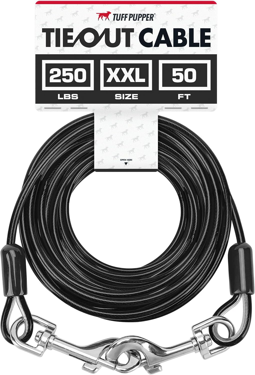 Tuff Pupper Dog Tie Out Cable, 100 ft Heavy Duty Lead for up to 125 lb Dogs