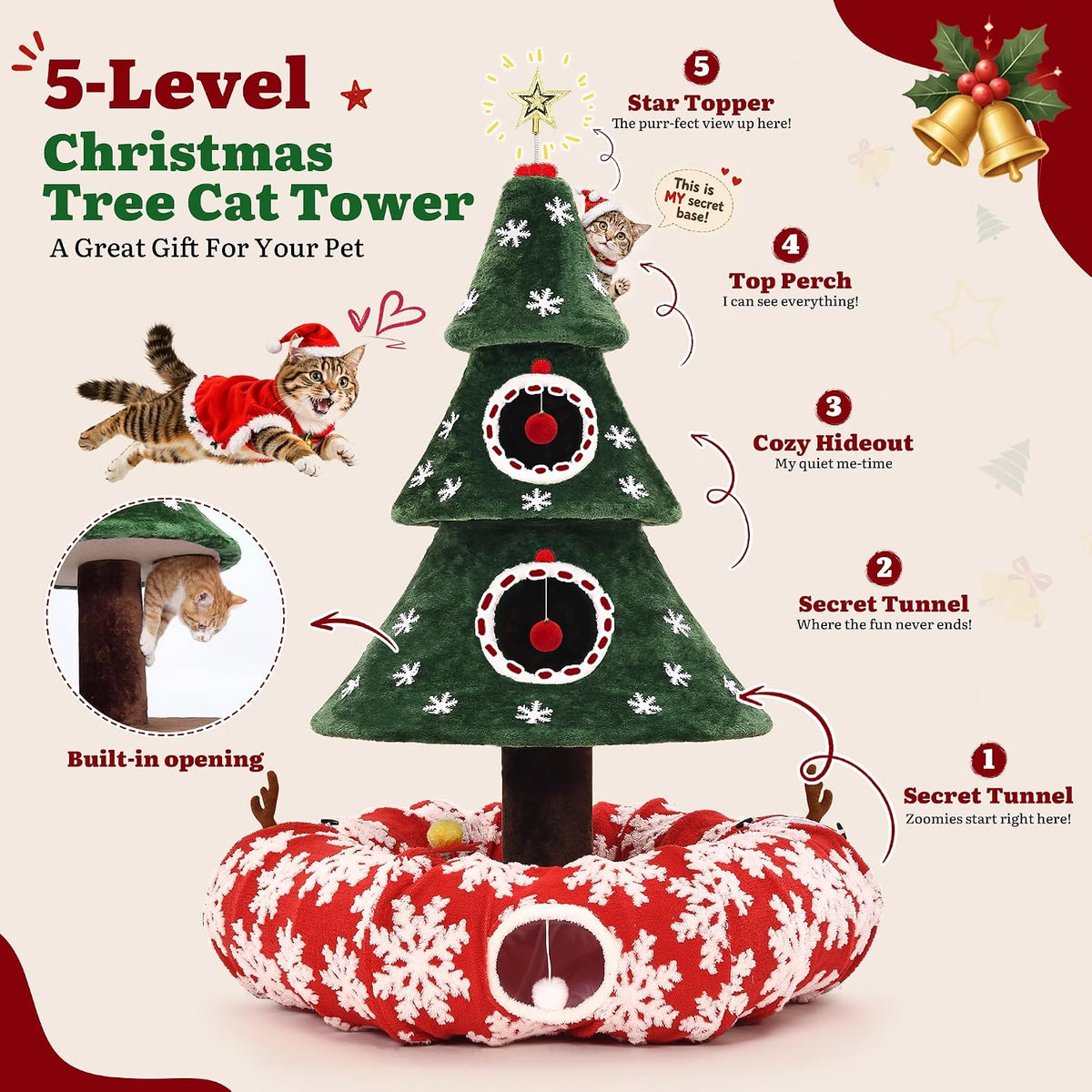YITAHOME 58.2in Christmas Cat Tree with Cat tunnel