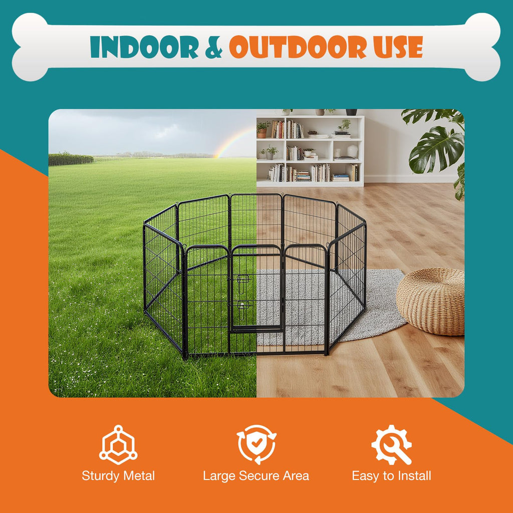 NEWBULIG Dog Playpen Indoor 8 Panels 32 Inch, Outdoor Metal Dog Fence Pen