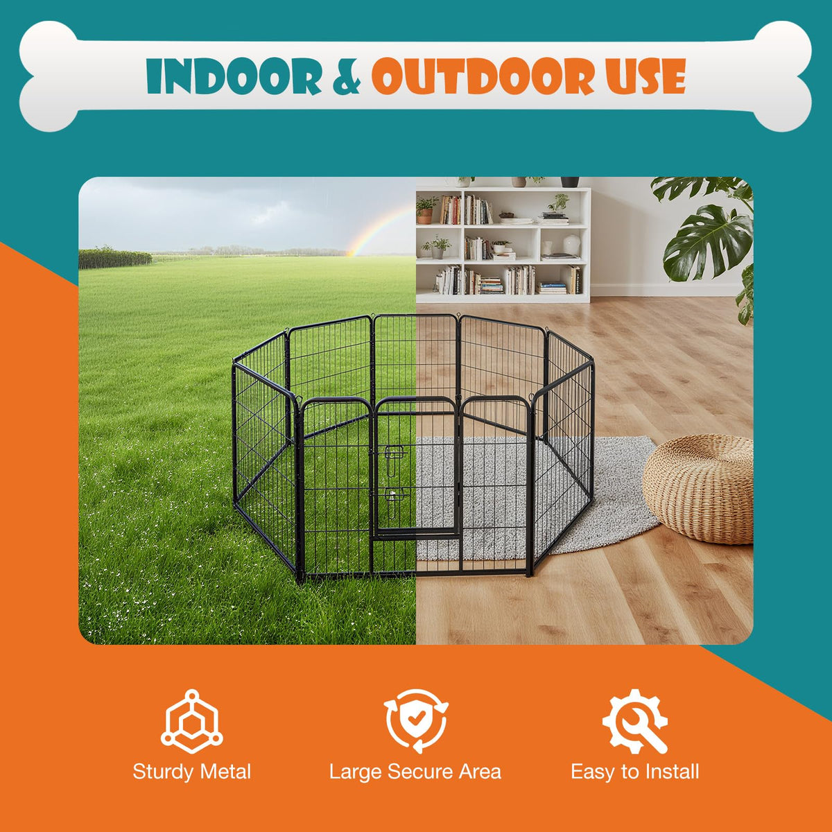 NEWBULIG Dog Playpen Indoor 8 Panels 32 Inch, Outdoor Metal Dog Fence Pen
