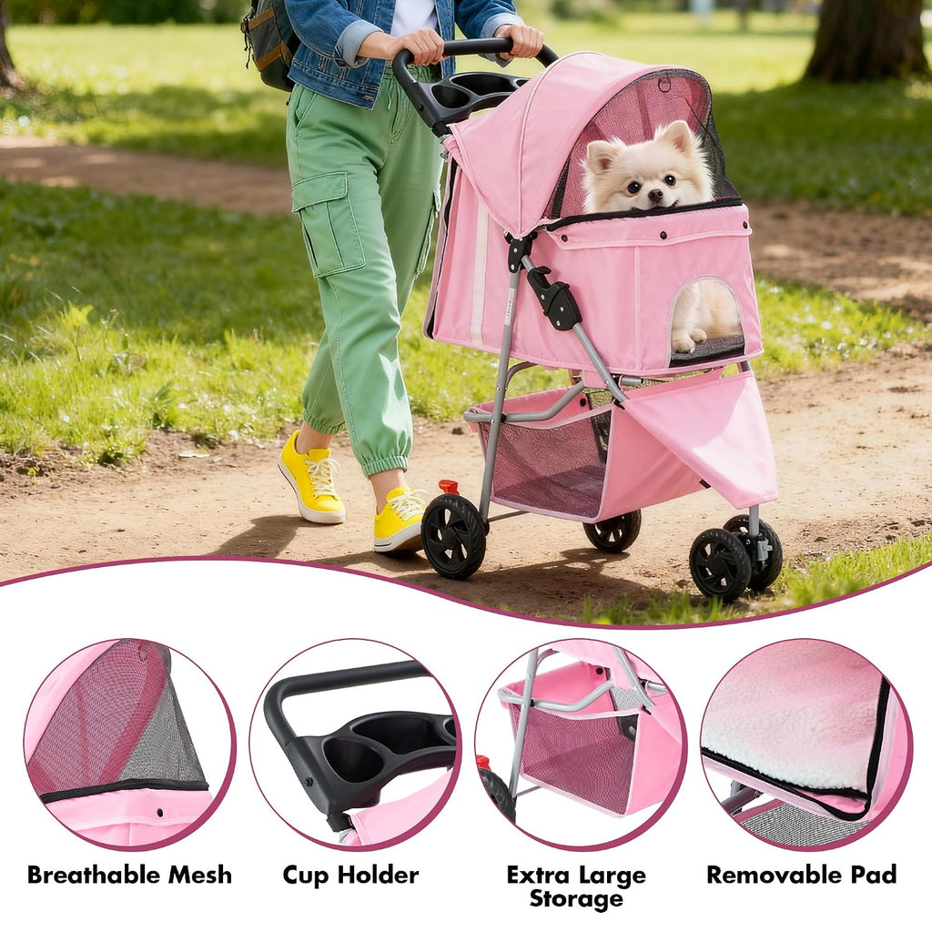 3 Wheel Pet Stroller for Dogs and Cats, Foldable Design