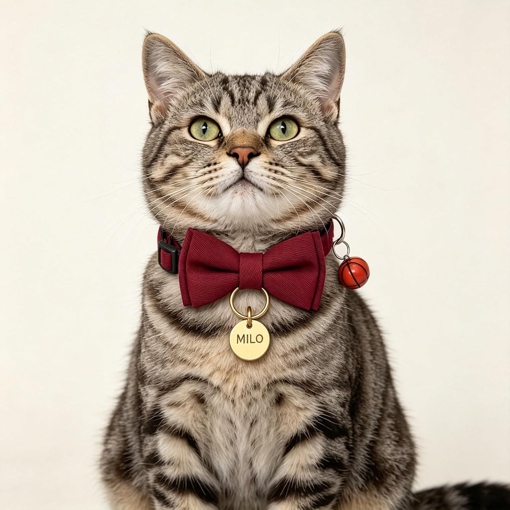 Personalized Cat Collar Bow Tie with Name Tag & Bell for Cats & Kittens