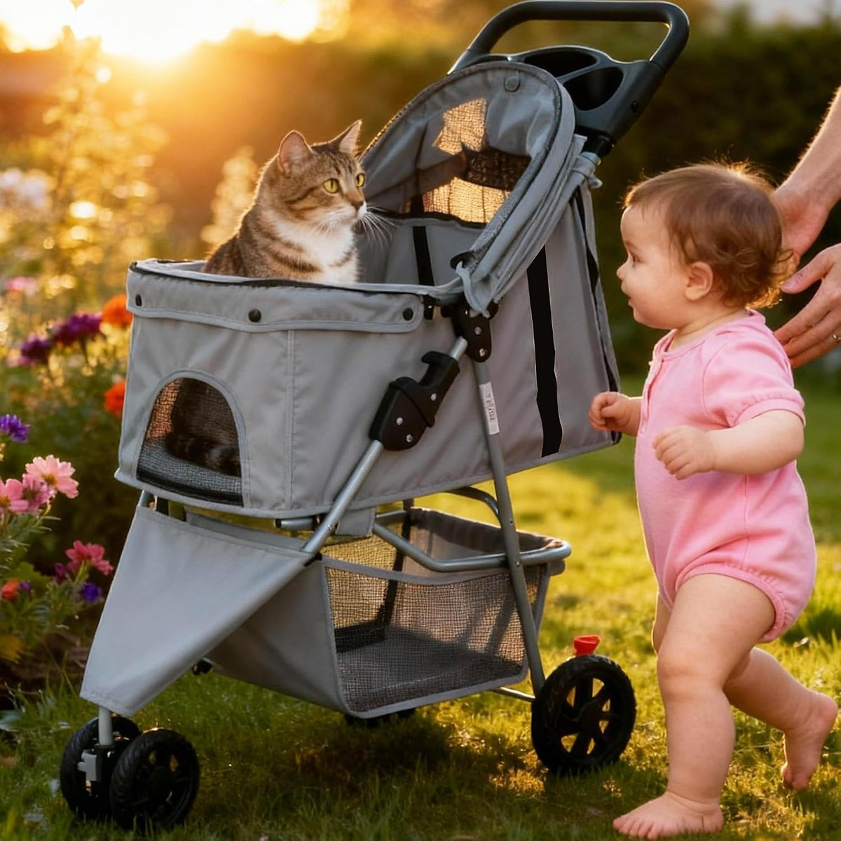 DUMOS 3 Wheels Pet Stroller for Small Dogs and Cats, Foldable