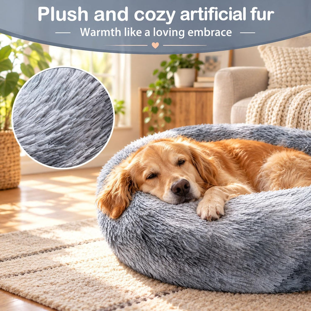 Hoewina Dog & Cat Bed for Indoor Cats, 20in Calming Donut Bed Tie-dye Gray