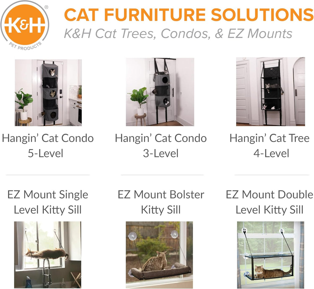 K&H Cat Window Perch Bed, EZ Mount Kitty Face, 27x11x6in, Gray