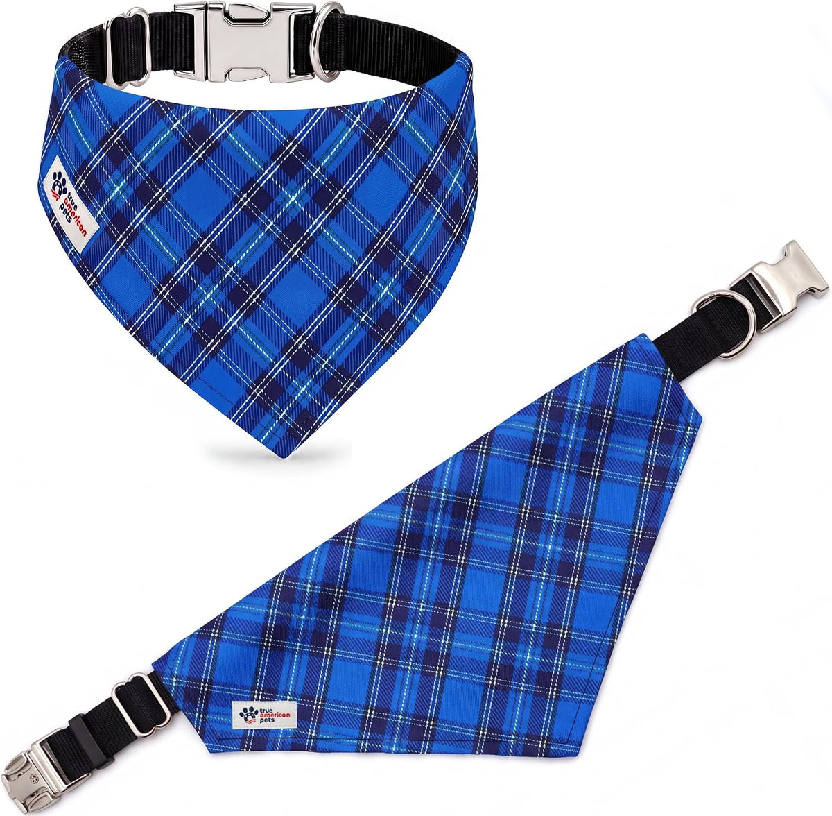 Christmas Tartan Plaid Dog Bandana 2-in-1 Adjustable Nylon Strap - Medium