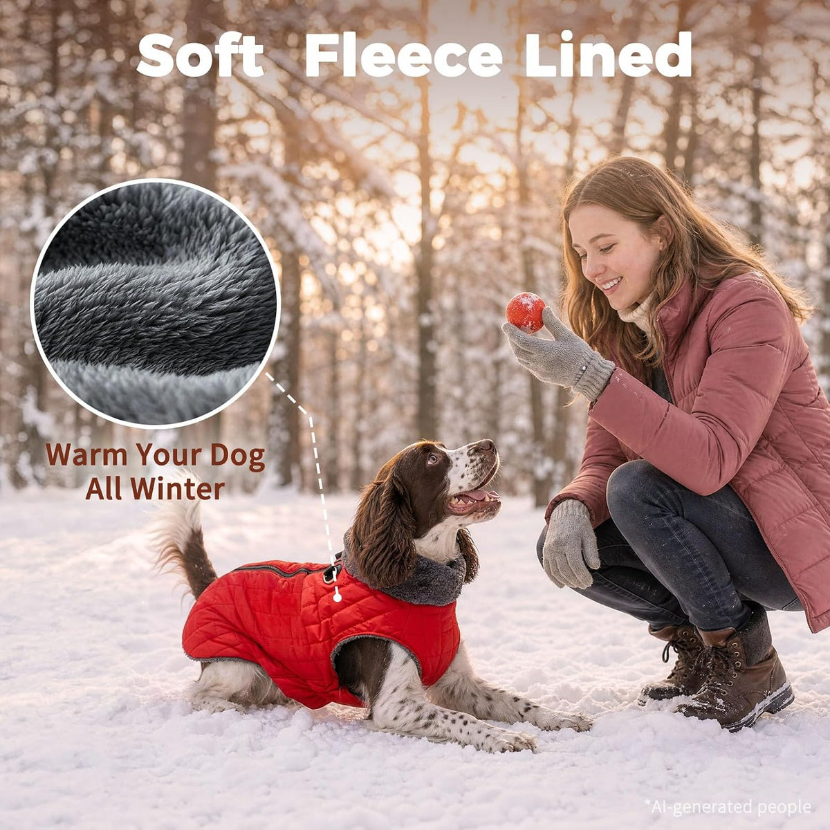 Fleece Dog Jacket for Small Dogs,Puppy Coat with Harness,Red S