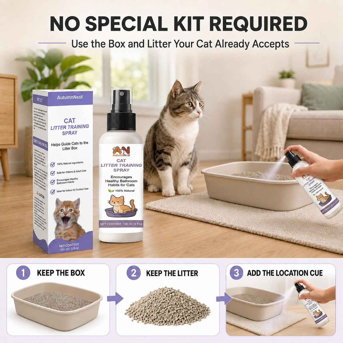 Litter Attractant for Cats, 150ml Cat Litter Training Spray for Kittens