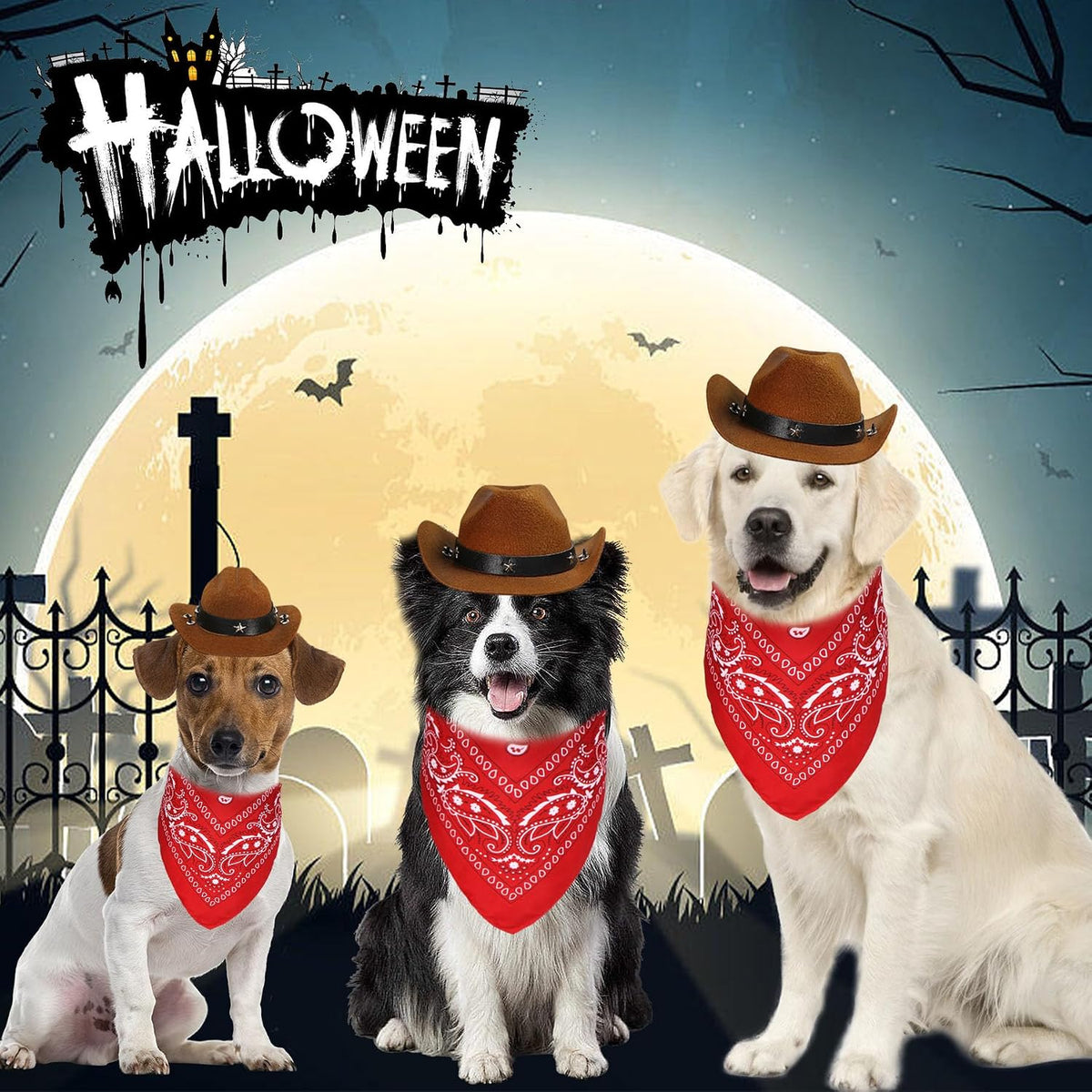 Goyoswa Halloween Dog Costume - Cowboy Hat & Bandana, Brown & Red, Large