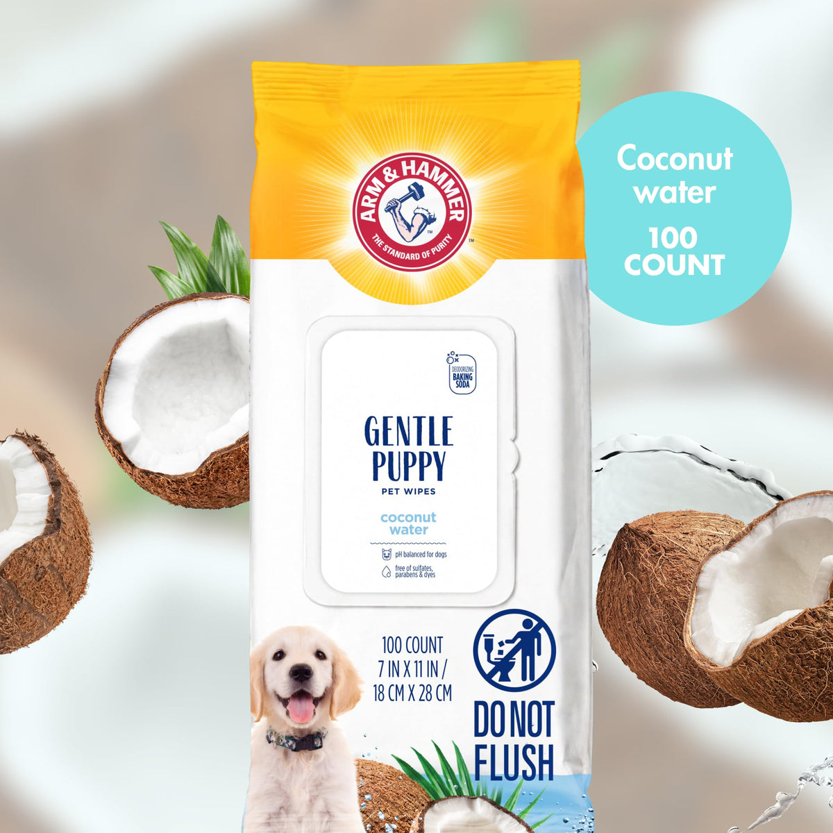 Arm & Hammer Puppy Wipes, Deodorizing Dog Wipes, Coconut Water, 100 Count