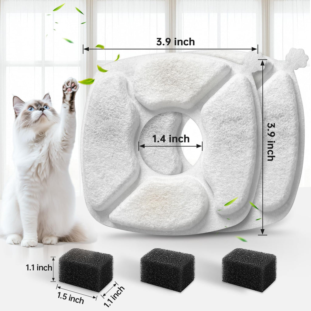 32 Pcs Cat Water Fountain Replacement Filters-16 Pack Cat Fountain Filters with 16 Pack Sponges, Enhanced Compatibility Pet Fountain Filter Fit for 95oz/2.8L 135oz/4L 67oz/2L Pet Drinking Fountain