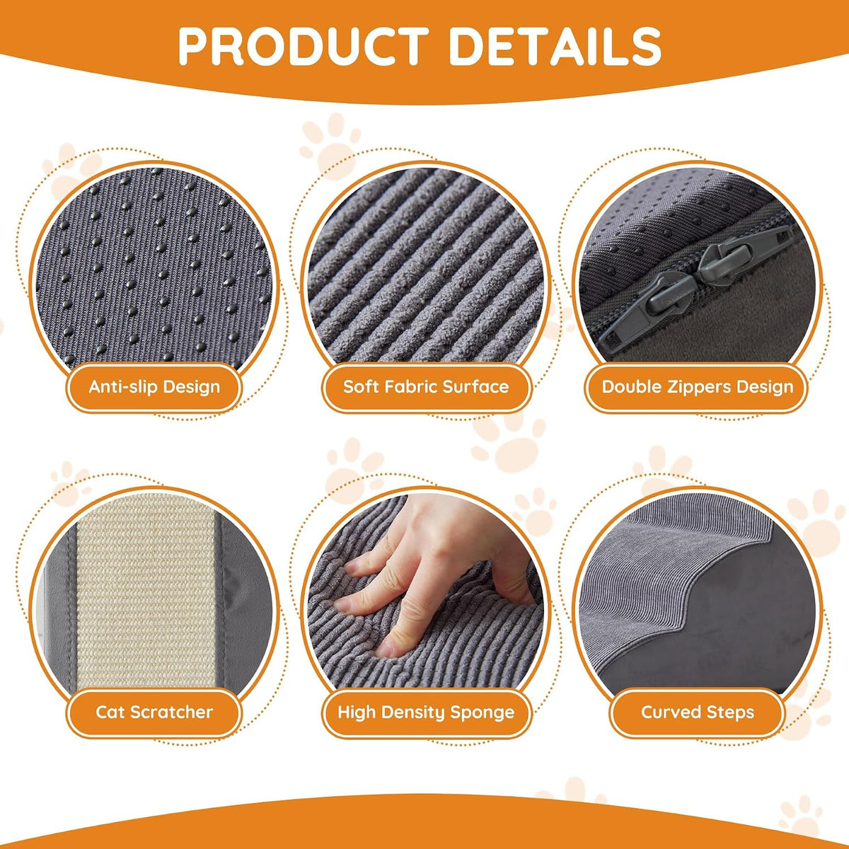 Dog Stairs for Small Dogs 19.7" H, Dog Ramp for Bed, 4-Step, Grey