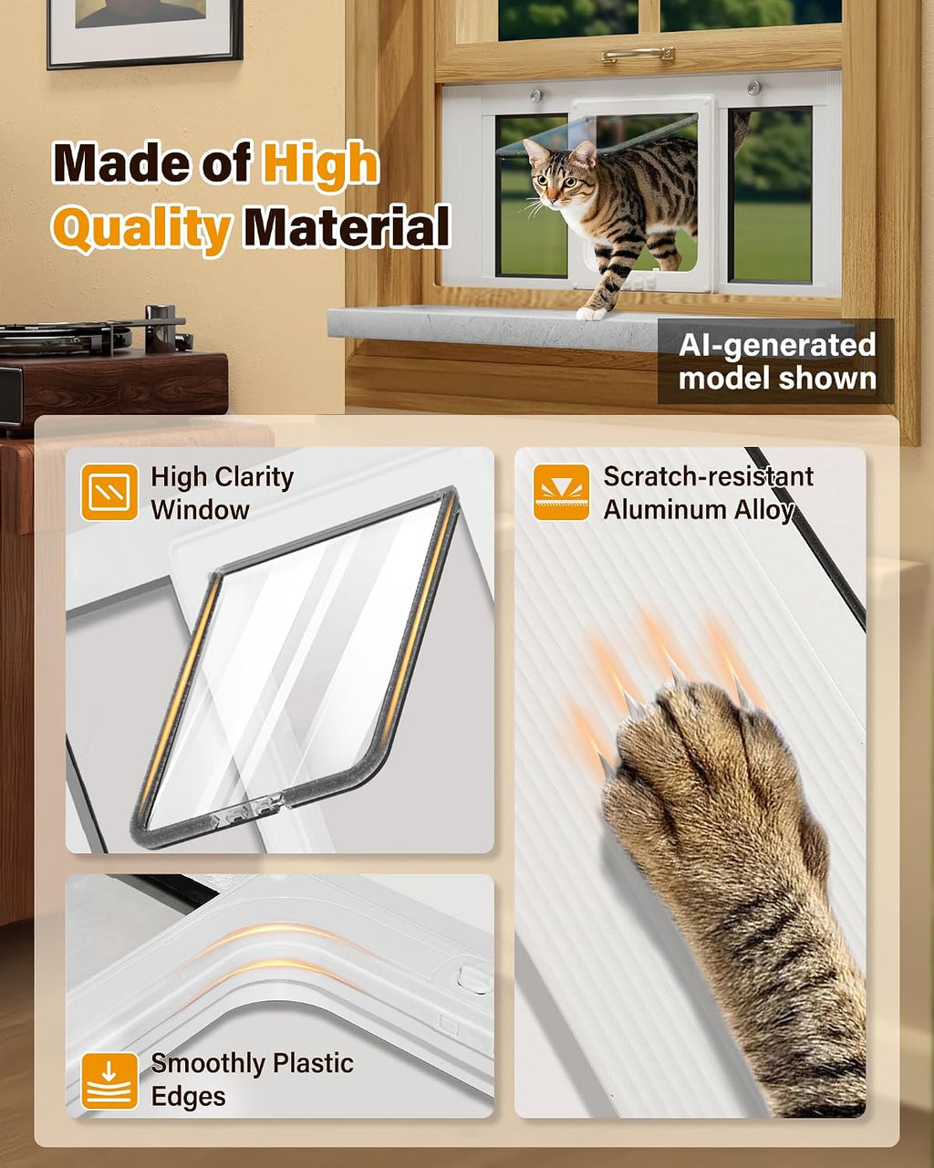 27"-32" Cat Door for Window, Flap Pet Door Fit Window Insert