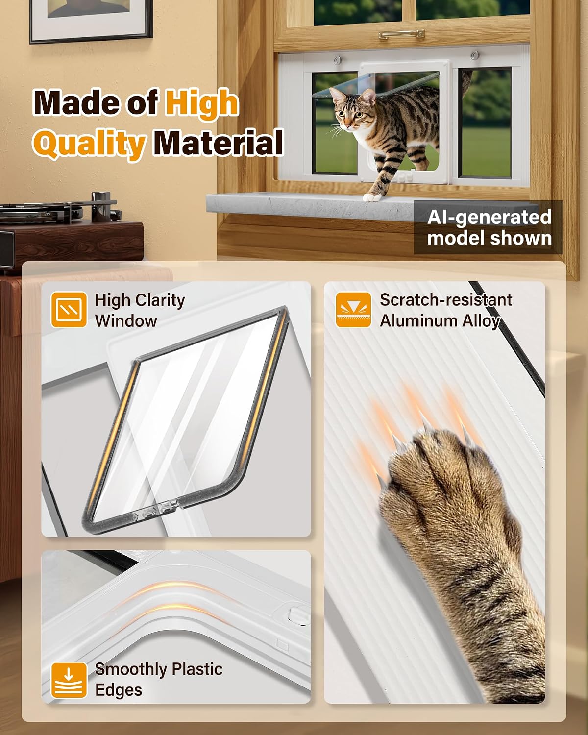 27"-32" Cat Door for Window, Flap Pet Door Fit Window Insert