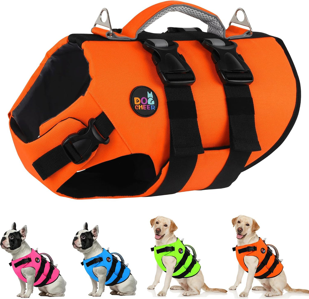 Dogcheer Dog Harness Life Jacket, High Buoyancy Neoprene Dog Life Vest for Swimming Boating, Adjustable Puppy Swim Vest 