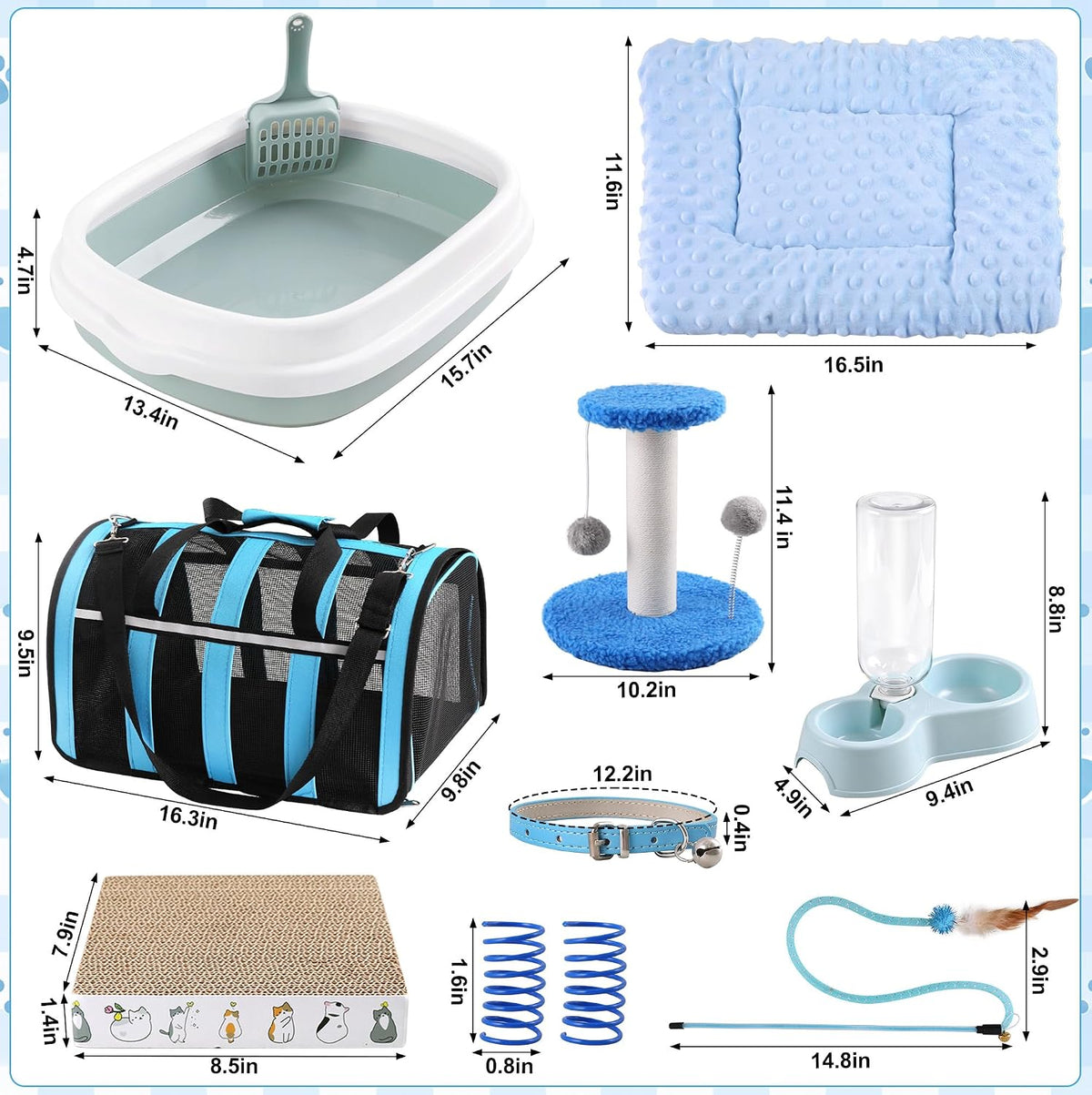 12 Pcs Kitten Starter Kit for Indoor Cats, Kitten Essentials, Blue