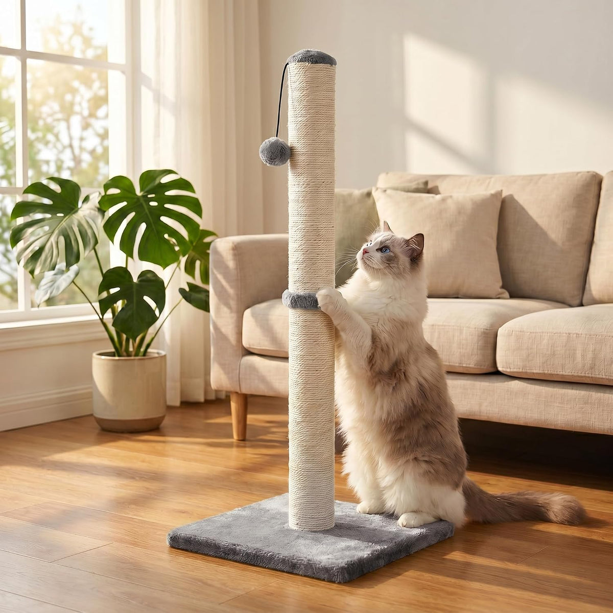 Dimaka 29" Tall Cat Scratching Post with Sisal Rope, Grey