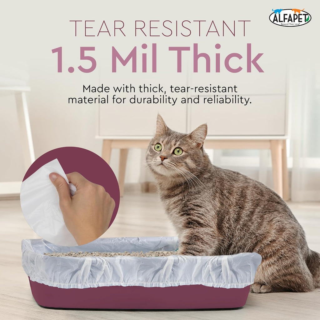 Alfapet Cat Litter Box Liners Large 12 Count - Tear-Resistant Cat Litter Bags - Waterproof Kitty Litter Liners - Fits Li