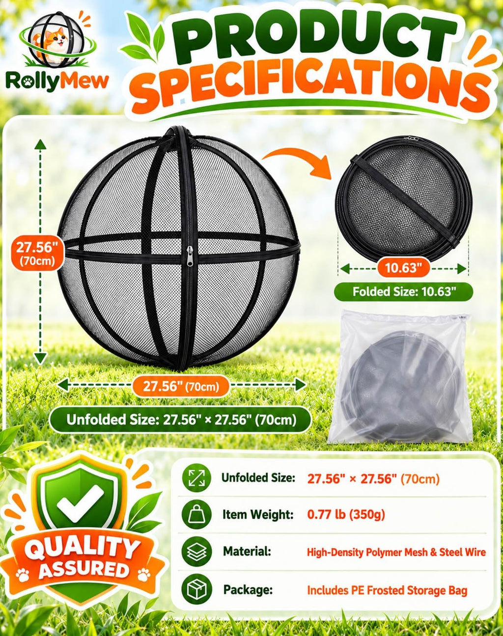 Cat Enclosure, Outdoor Pet Playpen Ball，Black