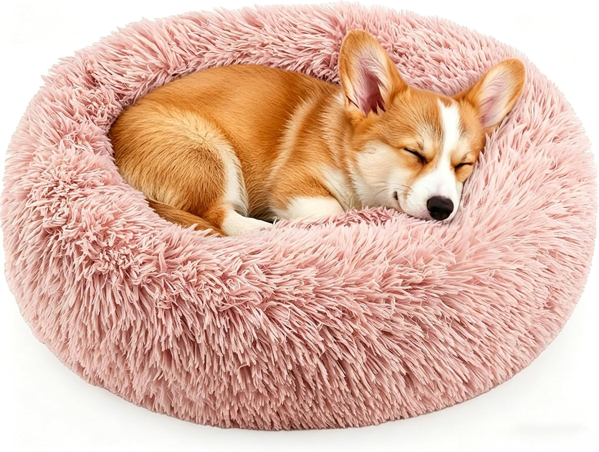 Calming Donut Dog and Cat Bed for Indoor Cats, Anti-Anxiety Round Fluffy Soft Washable Small Pet Bed for Puppy and Kitte